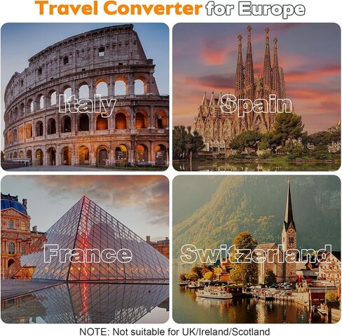 Voltage Converter US to Europe Travel: 220V to 110V Converter for European Country, Adapter with Fast Charging 2 USB A&2 Type C Worldwide Power Converter Adapter Combo for Germ, France, Italy, etc in Saudi Arabia
