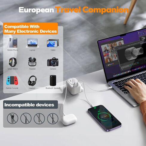 Voltage Converter US to Europe Travel: 220V to 110V Converter for European Country, Adapter with Fast Charging 2 USB A&2 Type C Worldwide Power Converter Adapter Combo for Germ, France, Italy, etc in Saudi Arabia
