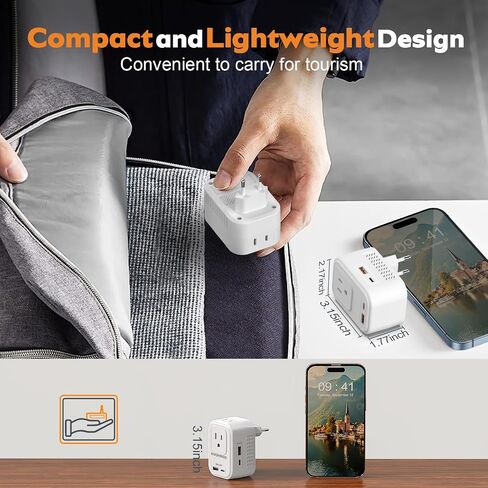 Voltage Converter US to Europe Travel: 220V to 110V Converter for European Country, Adapter with Fast Charging 2 USB A&2 Type C Worldwide Power Converter Adapter Combo for Germ, France, Italy, etc in Saudi Arabia