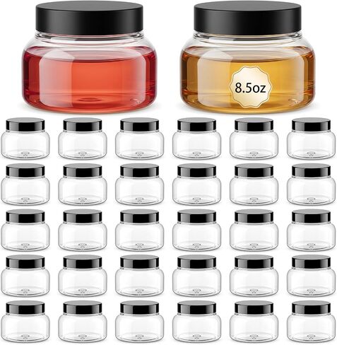 32 Pack 8 Oz Plastic Jars with Lids Body Scrub Containers Body Butter Refillable Cosmetic Clear PET with Black Caps Sugar Scrub Jars for Makeup Travel Storage in Kuwait