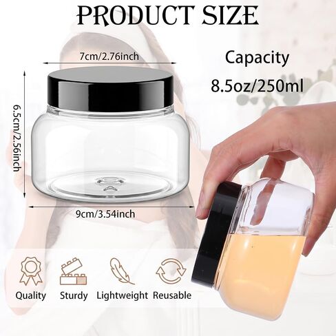 32 Pack 8 Oz Plastic Jars with Lids Body Scrub Containers Body Butter Refillable Cosmetic Clear PET with Black Caps Sugar Scrub Jars for Makeup Travel Storage in Kuwait