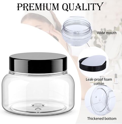 32 Pack 8 Oz Plastic Jars with Lids Body Scrub Containers Body Butter Refillable Cosmetic Clear PET with Black Caps Sugar Scrub Jars for Makeup Travel Storage in Kuwait