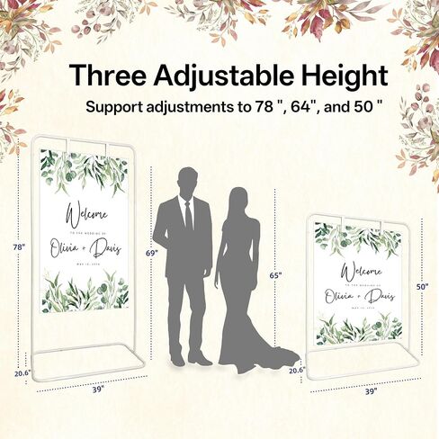 Large Wedding Welcome Sign Stand, Adjustable Height (78", 64", 50"),White hanging sign holder With Design Bundle & Ground Stakes & storage bag,Linen Sign Stand in Saudi Arabia