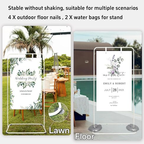Large Wedding Welcome Sign Stand, Adjustable Height (78", 64", 50"),White hanging sign holder With Design Bundle & Ground Stakes & storage bag,Linen Sign Stand in Saudi Arabia