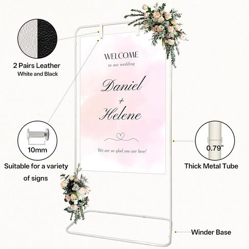 Large Wedding Welcome Sign Stand, Adjustable Height (78", 64", 50"),White hanging sign holder With Design Bundle & Ground Stakes & storage bag,Linen Sign Stand in Saudi Arabia
