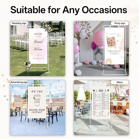 Large Wedding Welcome Sign Stand, Adjustable Height (78", 64", 50"),White hanging sign holder With Design Bundle & Ground Stakes & storage bag,Linen Sign Stand in Saudi Arabia