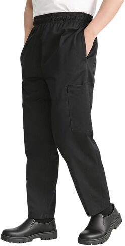 Men's Baggy Chef Pants Black Casual Cargo Pants Lightweight Elastic Waist Cook Work Pants for Kitchen & Restaurant in Saudi Arabia