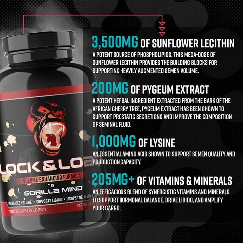 Gorilla Mind Lock & Load® - Semen Volume & Quality Support | Libido · Erection Quality · Pleasure | Sunflower Lecithin, Pygeum, L-Lysine | Licaps® Delivery | 180 Capsules in Saudi Arabia