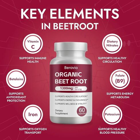 Beravia Beet Root Capsules | Antioxidant Formula - Vegan, Non-GMO, Gluten-Free - 1300mg, 60 Capsules in Saudi Arabia