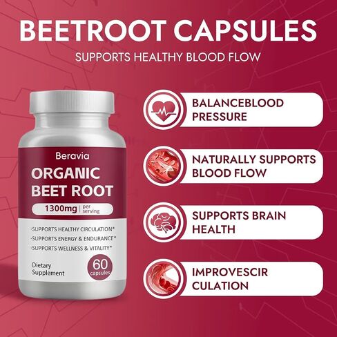 Beravia Beet Root Capsules | Antioxidant Formula - Vegan, Non-GMO, Gluten-Free - 1300mg, 60 Capsules in Saudi Arabia