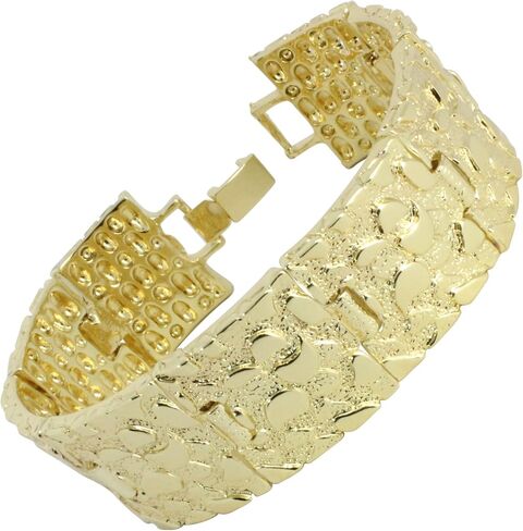 Classic Nugget Design 14kt Gold Tone 7mm 14mm or 24mm 8 inch Bracelet Bling in Saudi Arabia