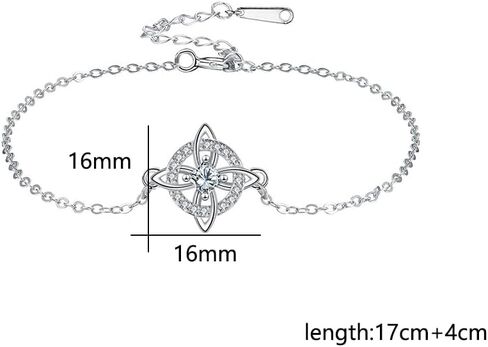 Celtic Witch's Knot Cubic Zirconia Link Bracelets for Women Sterling Silver Plated Irish Trinity Four Corners Charm Irish Crystal Circle Chain Bracelet Adjustable Fashion Trendy Jewelry for Her Wife Bff in Saudi Arabia