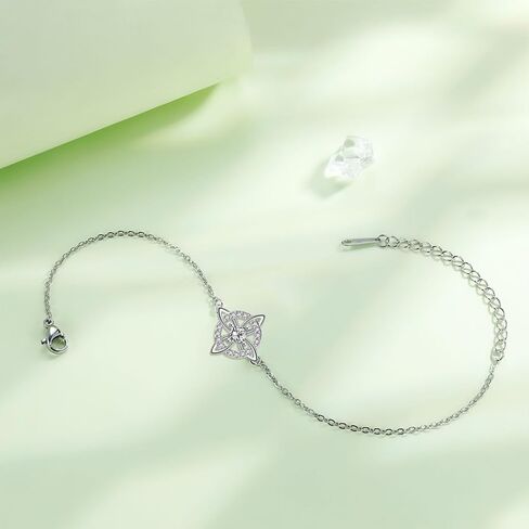 Celtic Witch's Knot Cubic Zirconia Link Bracelets for Women Sterling Silver Plated Irish Trinity Four Corners Charm Irish Crystal Circle Chain Bracelet Adjustable Fashion Trendy Jewelry for Her Wife Bff in Saudi Arabia