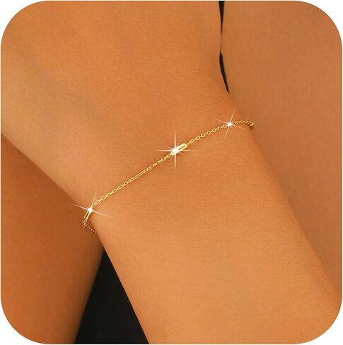 14K Gold Plated Bracelet for Women Handmade Small Cylinders Link Chain Charm Bracelets 925 Sterling Silver Gold Bar Friendship Thin Chain Bracelets Dainty Trendy Minimalist Jewelry for Women Birthday Anniversary Wedding Gift for Mom Wife Her in Saudi Arabia