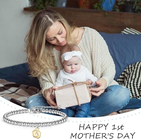 New Mom Gifts, Baby Feet Bracelet for First Time Mom Mommy Soon To Be Mama Pregnancy Pregnant Gift After Birth 1st Mothers Day Christmas Valentines Birthday Baby Shower Announcement Gift for Women in Saudi Arabia