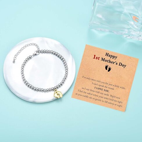 New Mom Gifts, Baby Feet Bracelet for First Time Mom Mommy Soon To Be Mama Pregnancy Pregnant Gift After Birth 1st Mothers Day Christmas Valentines Birthday Baby Shower Announcement Gift for Women in Saudi Arabia