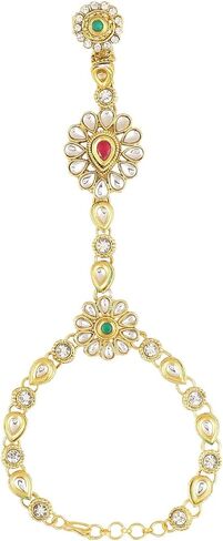 Efulgenz Indian Hand Chain Finger Ring Bracelet Bollywood Faux Kundan Finger Ring Link Chain Wedding Bridal Bracelet Jewelry for Women in Kuwait