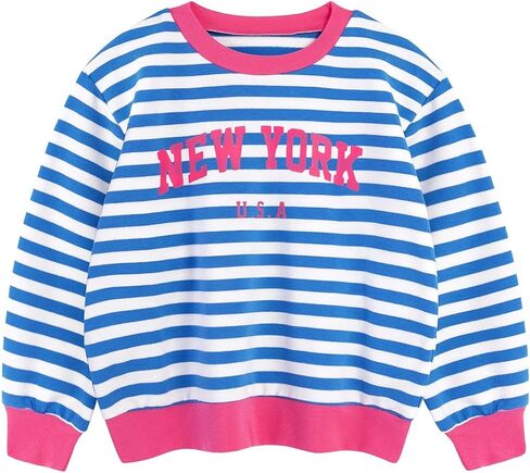 Girls Striped Sweatshirt Crewneck Graphic Long Sleeve Pullover Top in Saudi Arabia
