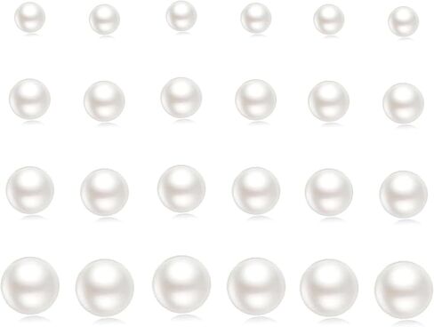 12 Pairs Womens Pearl Stud Earrings Set, Hypoallergenic Stainless Steel 4 Sizes Classic Simulated Pearl Jewelry in Saudi Arabia