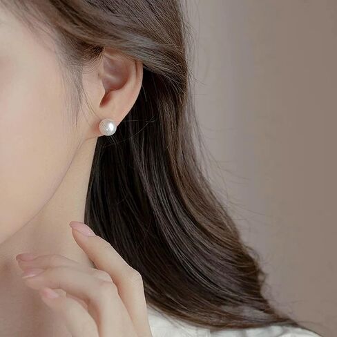 12 Pairs Womens Pearl Stud Earrings Set, Hypoallergenic Stainless Steel 4 Sizes Classic Simulated Pearl Jewelry in Kuwait