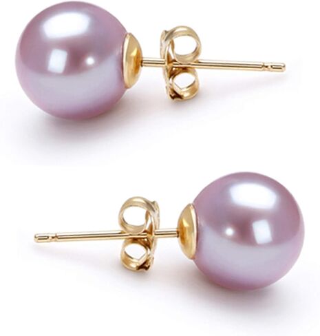 AAA Grade 5-10mm Lavender Japanese Freshwater Cultured Pearl Stud Earrings, Sterling Silver Earring Studs, Natural Color Round, Gift Box and Certificate in Saudi Arabia