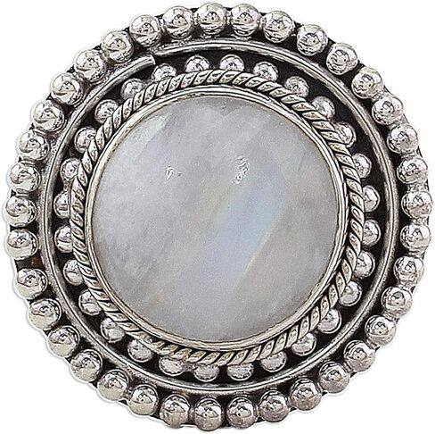 NOVICA خاتم كوكتيل مصنوع يدويًا من حجر القمر بألوان قوس قزح من الهند. فضة استرلينية عيار 925 شفافة "أناقة قوس قزح" in Kuwait