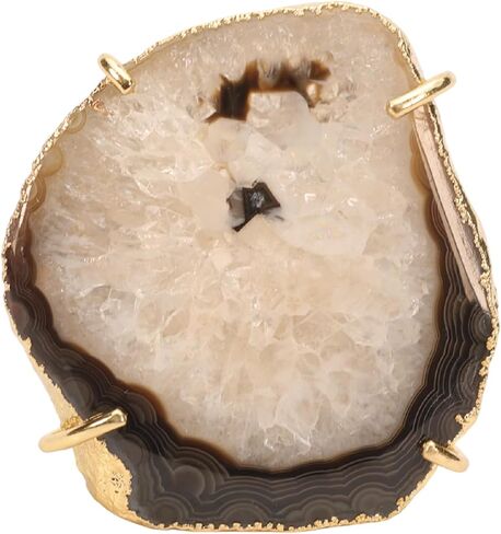 Natural Agate Geode Slice Crystal Gemstone Free-Form Stone Ring Gold Electroplated Adjustable Rings for Women stone Size 30-40mm in Saudi Arabia
