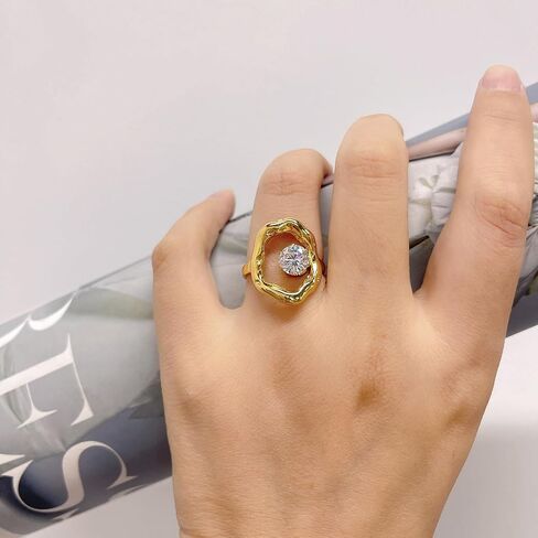 Oval Round Loop Crystal Statement Open Ring for Women - Rhinestone Irregular Geometric 18K Gold Plated Stainless Steel Adjustable Chunky Finger Rings Wedding Anniversary Band Stack Dainty Jewelry in Kuwait