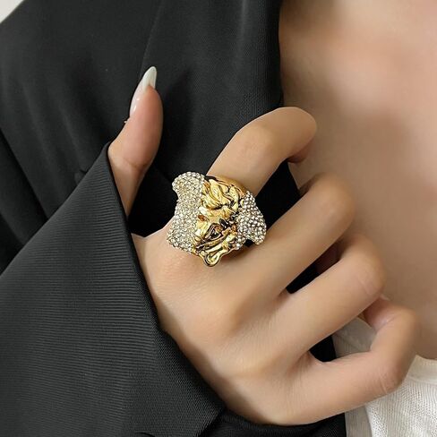 Greek Goddess Rhinestone Chunky Ring for Women Artistic Ancient Mythologe Power Portrait Face Expandable Open Thumb Finger Band Engagement Wedding Rings Fashion Coachella Style Jewelry Cocktail Party in Kuwait