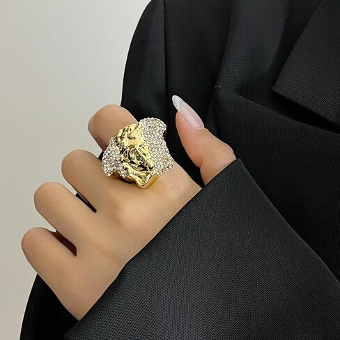 Greek Goddess Rhinestone Chunky Ring for Women Artistic Ancient Mythologe Power Portrait Face Expandable Open Thumb Finger Band Engagement Wedding Rings Fashion Coachella Style Jewelry Cocktail Party in Kuwait