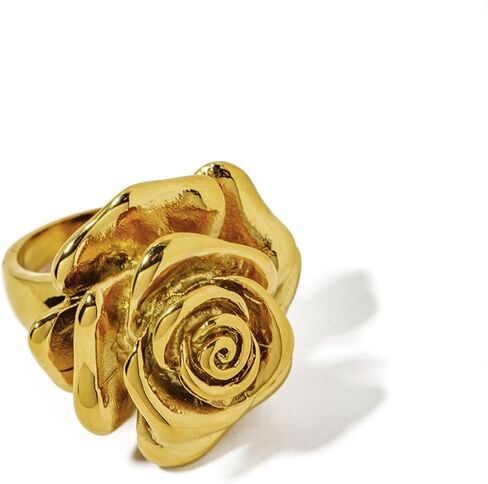 Vintage Cocktail Chunky Rings for Men Women Elegant Unique Gold-Tone Rose Flower Statement Finger Band Rings Wedding Party Prom Jewelry in Saudi Arabia