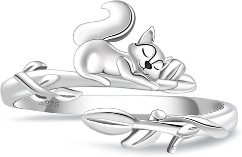Branch Squirrel Ring for Women: S925 Sterling Silver Squirrel Ring Cute Animal Jewelry Gift Adjustable Stackable Ring Dainty for Daughter Mom Christmas Birthday in Saudi Arabia