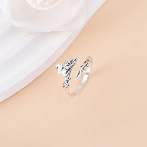 Branch Squirrel Ring for Women: S925 Sterling Silver Squirrel Ring Cute Animal Jewelry Gift Adjustable Stackable Ring Dainty for Daughter Mom Christmas Birthday in Saudi Arabia