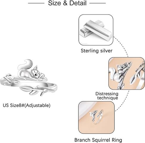 Branch Squirrel Ring for Women: S925 Sterling Silver Squirrel Ring Cute Animal Jewelry Gift Adjustable Stackable Ring Dainty for Daughter Mom Christmas Birthday in Saudi Arabia