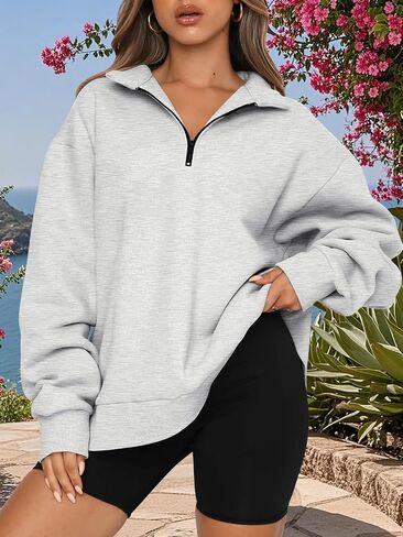 Lounge Long Sleeve Half Zip Pullover Womens Quarter Zip Long Sleeve Cropped Oversized Polo Sweatshirts 2026 in Kuwait