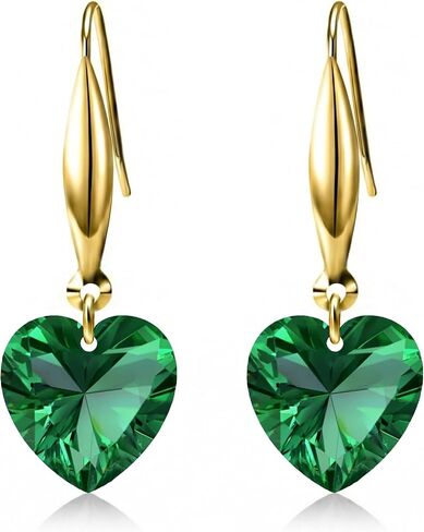 18K Gold Heart-Cut Birthstone Dangle Earrings for Women,Love Heart Created Gemstone Earring(Total 4CT 8MM*8MM*2) Anniversary Birthday Mother's Day Jewelry for Mom Her in Saudi Arabia