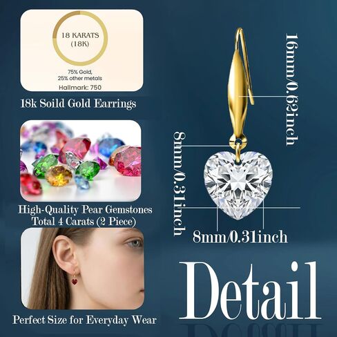 18K Gold Heart-Cut Birthstone Dangle Earrings for Women,Love Heart Created Gemstone Earring(Total 4CT 8MM*8MM*2) Anniversary Birthday Mother's Day Jewelry for Mom Her in Saudi Arabia