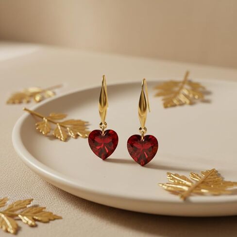 18K Gold Heart-Cut Birthstone Dangle Earrings for Women,Love Heart Created Gemstone Earring(Total 4CT 8MM*8MM*2) Anniversary Birthday Mother's Day Jewelry for Mom Her in Saudi Arabia