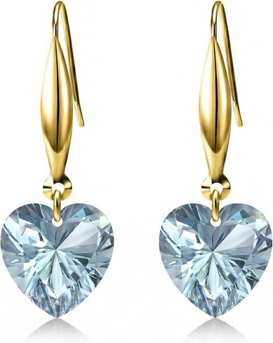 18K Gold Heart-Cut Birthstone Dangle Earrings for Women,Love Heart Created Gemstone Earring(Total 4CT 8MM*8MM*2) Anniversary Birthday Mother's Day Jewelry for Mom Her in Saudi Arabia