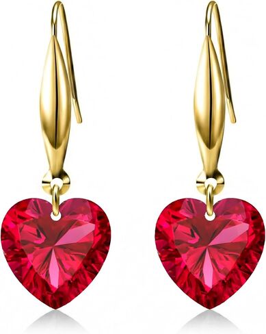 18K Gold Heart-Cut Birthstone Dangle Earrings for Women,Love Heart Created Gemstone Earring(Total 4CT 8MM*8MM*2) Anniversary Birthday Mother's Day Jewelry for Mom Her in Saudi Arabia