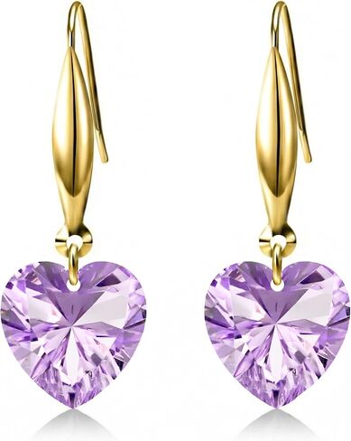 18K Gold Heart-Cut Birthstone Dangle Earrings for Women,Love Heart Created Gemstone Earring(Total 4CT 8MM*8MM*2) Anniversary Birthday Mother's Day Jewelry for Mom Her in Saudi Arabia