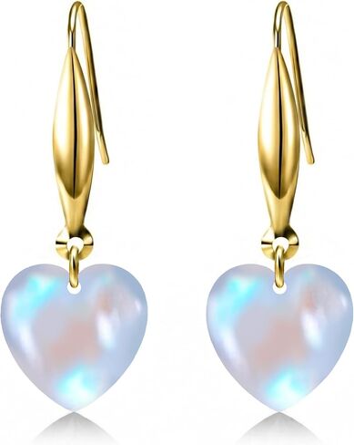 18K Gold Heart-Cut Birthstone Dangle Earrings for Women,Love Heart Created Gemstone Earring(Total 4CT 8MM*8MM*2) Anniversary Birthday Mother's Day Jewelry for Mom Her in Saudi Arabia