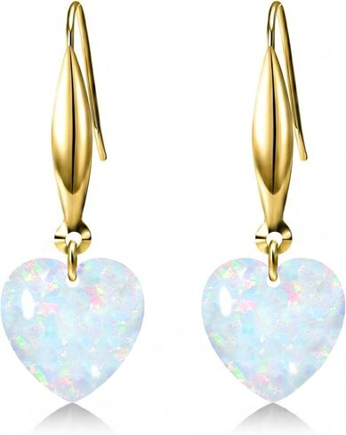 18K Gold Heart-Cut Birthstone Dangle Earrings for Women,Love Heart Created Gemstone Earring(Total 4CT 8MM*8MM*2) Anniversary Birthday Mother's Day Jewelry for Mom Her in Saudi Arabia