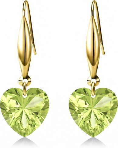 18K Gold Heart-Cut Birthstone Dangle Earrings for Women,Love Heart Created Gemstone Earring(Total 4CT 8MM*8MM*2) Anniversary Birthday Mother's Day Jewelry for Mom Her in Saudi Arabia