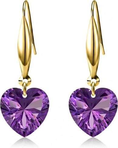 18K Gold Heart-Cut Birthstone Dangle Earrings for Women,Love Heart Created Gemstone Earring(Total 4CT 8MM*8MM*2) Anniversary Birthday Mother's Day Jewelry for Mom Her in Saudi Arabia
