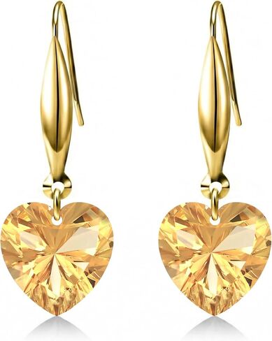 18K Gold Heart-Cut Birthstone Dangle Earrings for Women,Love Heart Created Gemstone Earring(Total 4CT 8MM*8MM*2) Anniversary Birthday Mother's Day Jewelry for Mom Her in Saudi Arabia