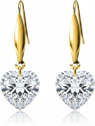 18K Gold Heart-Cut Birthstone Dangle Earrings for Women,Love Heart Created Gemstone Earring(Total 4CT 8MM*8MM*2) Anniversary Birthday Mother's Day Jewelry for Mom Her in Saudi Arabia