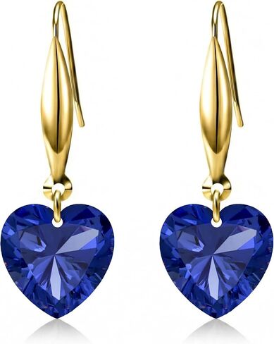 18K Gold Heart-Cut Birthstone Dangle Earrings for Women,Love Heart Created Gemstone Earring(Total 4CT 8MM*8MM*2) Anniversary Birthday Mother's Day Jewelry for Mom Her in Saudi Arabia