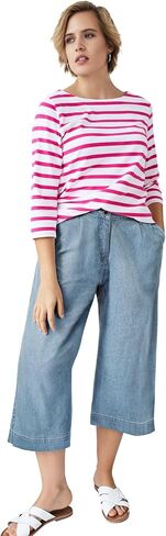 ellos Plus Size 100% Cotton Mid-Rise Lightweight Denim Elastic Waist Wide-Leg Crop Trouser Jeans in Saudi Arabia