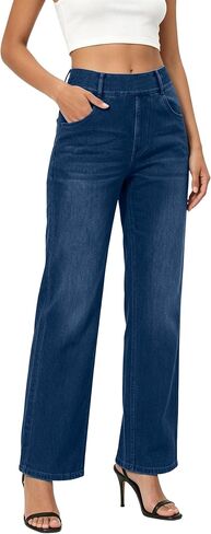 Wide Leg Jeans for Women Straight Leg High Waist Stretchy Jeans Tummy Control Waist Trendy Denim Pants in Kuwait